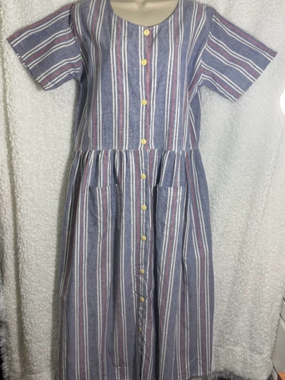 VTG Jonny’s Blues Signature Inc. 100% Cotton Midi Button Down Dress w Pockets